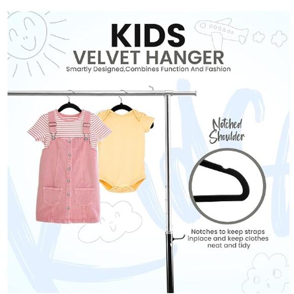 New in the Box- Kids Hangers Velvet (50 Pack) - 11 Inch (Black) - Picture 3 of 4